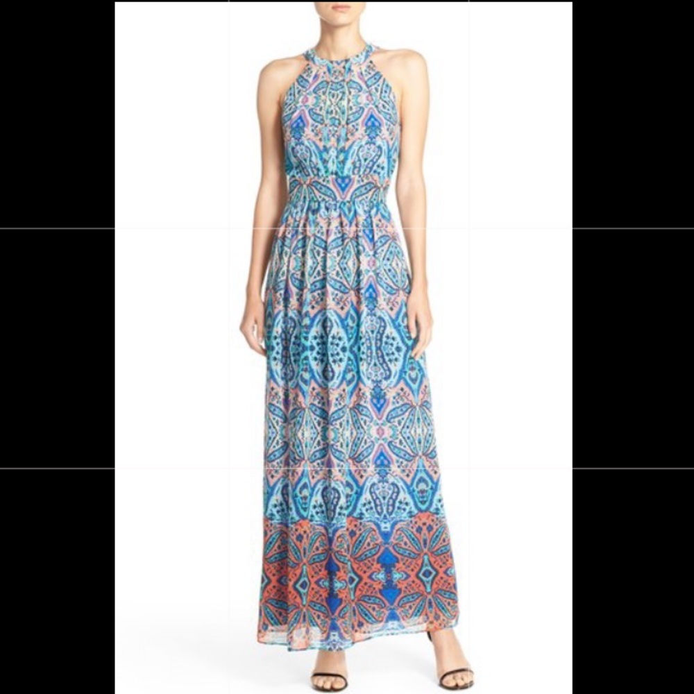 Eliza J Printed Chiffon Maxi Dress Sz 8p